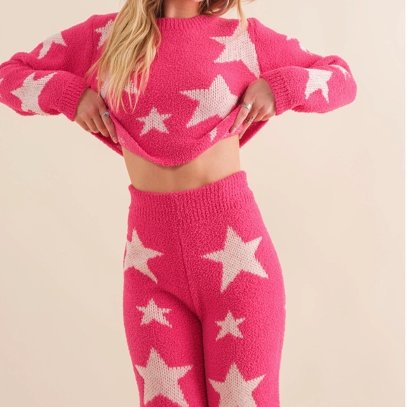 NEW Blue B Soft Cozy Star Print Crop Long Slv Sweater with Matching Pants S,M - Picture 3 of 10